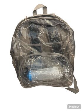 Clear Gray Travel School Camping Backpack Pouch Bag with Water Bottle